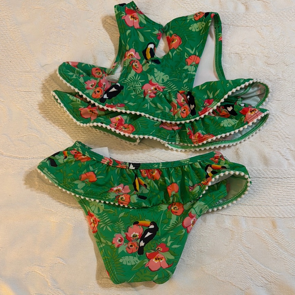 Janie and Jack Green Tropical Kids Bikini - Picture 2 of 7